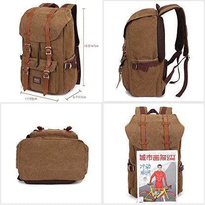 KAUKKO Laptop Backpack Travel Outdoor Weekend Bag Carry on Daypack Stylish and Durable Rucksack Hiking Backpack Fits 15.6"(5-1-brown) - color: Canvas Brown, size: Large