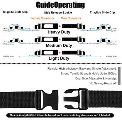 Buckles for Straps 2 inch:Side Release Buckle Plastic Clip 4 set + Tri-Glide Slide 8 pcs,Fit 2 inch Wide Nylon Strap Webbing Belt,Heavy Duty Dual Adjustable Plastic Buckle No Sewing… - color: 2" 4 Pcs Buckle Set