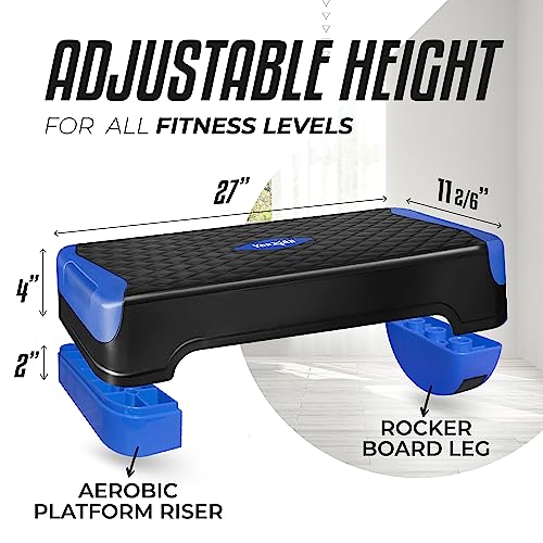 Yes4All 2-in-1 Adjustable Aerobic Step Platform Fitness Exercise Stepper with Rocker Balance Board Legs for Home Workout, Step Exercise & Balance Training - color: B. Dark Blue