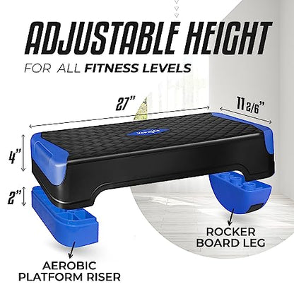 Yes4All 2-in-1 Adjustable Aerobic Step Platform Fitness Exercise Stepper with Rocker Balance Board Legs for Home Workout, Step Exercise & Balance Training - color: B. Dark Blue