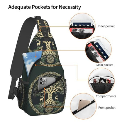 Viking Symbol Tree Life Outdoor Crossbody Shoulder Bag For Unisex Young Adult Hiking Bicycling - color: Pink2