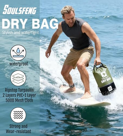 Soulsfeng Waterproof Dry Bag Roll Top Lightweight Dry Backpack for Boating, Kayaking, Travel, Beach, Swimming, Hiking & Camping - Floating Dry Sack with Adjustable Shoulder Straps 10L - color: Green, size: 10L