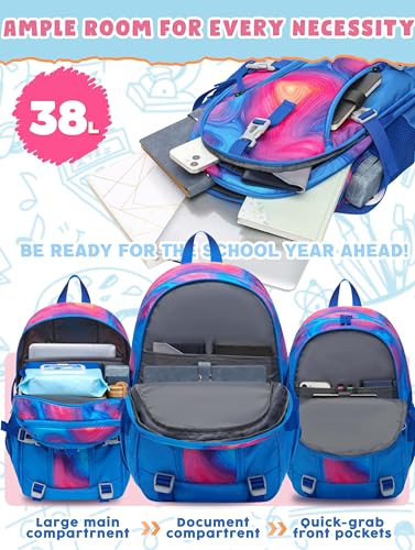 BLUEFAIRY High School Backpack for Girls Boys Middle School Bookbag for Kids Back to School Bag for College with Large Compartment Casual Daypack Mochilas para Niñas Adolescentes 18" Tie Dye Blue - color: Sky Blue