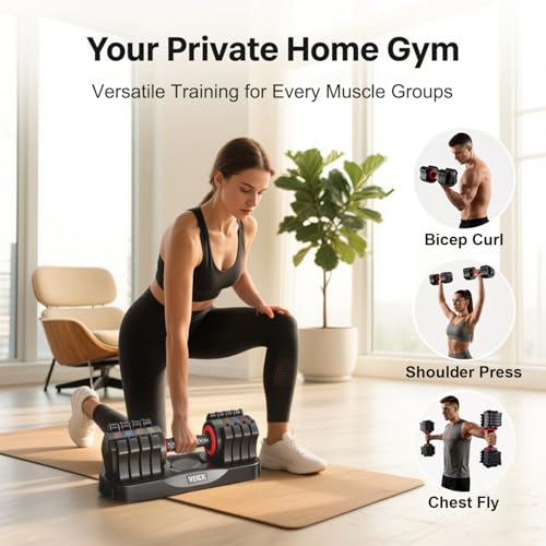 VEICK Adjustable Dumbbell 25 lb – Quick Change Dial with Non Slip Handle & Tray Stand, Space Saving Home Gym Weights for Women Men Strength Training Workout - style: 25LBS-2PCS