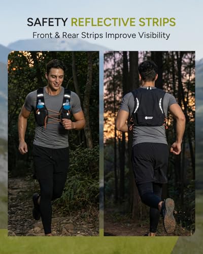 Sahara Sailor Running Vest for Women Men, 2PCS 500ml Soft Flasks, Adjustable Chest Waist Fit, Multi-Pockets, Lightweight Breathable Reflective Hydration Backpack for Running, Trail, Cycling, Hiking - size: S (27–37 in)