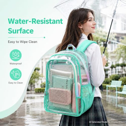 gxtvo Clear Backpack, Heavy Duty Transparent Bookbag, See Through Backpacks for Women Men | Heavy Duty - color: Chic Green Clear Backpack