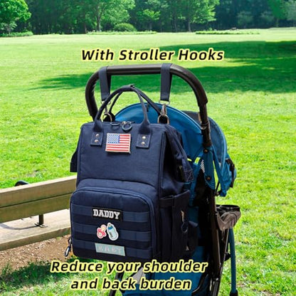 Diaper Bag Backpack for Dad and Mom with USB Charging Port Stroller Straps and Insulated Pocket,army military Travel Nappy Backpack for Daddy/Mommy (Navy) - color: Navy