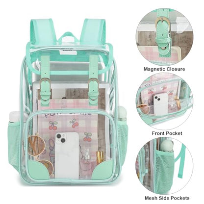 Fuyicat Clear Backpack Heavy Duty PVC Transparent Girls Kids School Backpacks Stadium Approved See Through College Bookbag for Women (Green), Large - color: Green
