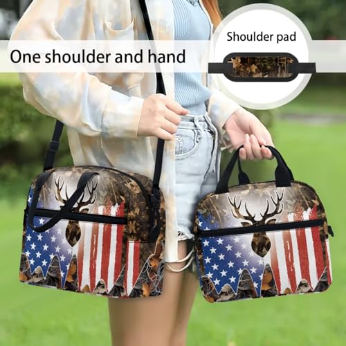 3pcs School Backpack Set With Lunch Box Pencil Case, USA Deer 17 Inch Large Capacity Bookpacks 3 In 1 Set For Boys Girls - color: Usa Deer