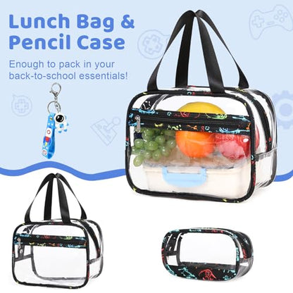 ACESAK Clear Backpack for Boys - 3 Pcs Clear Backpack Heavy Duty with Lunch Bag - See Through Bookbag Stadium Approved for Kids 3+ Age Middle High College School Sport Travel (Game) - color: Game