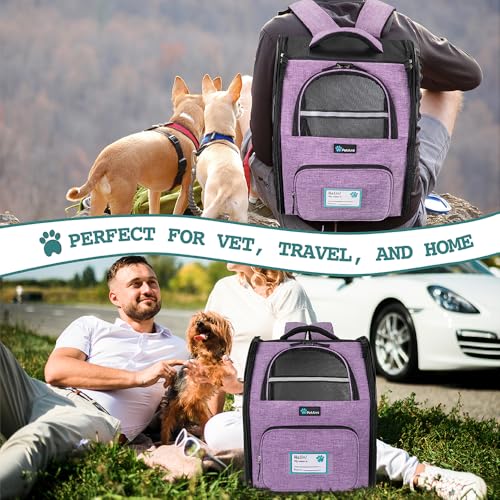 PetAmi Dog Backpack Carrier for Small Medium Dogs Large Cats up to 18 lbs, 2 Side Entry, Structured No-Collapse Frame, Airline Approved Ventilated Pet Backpack for Hiking Camping Travel, Purple - color: Heather Purple