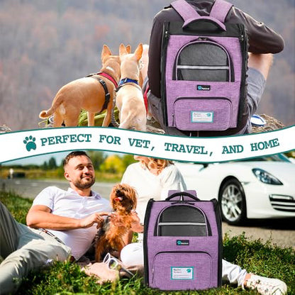 PetAmi Dog Backpack Carrier for Small Medium Dogs Large Cats up to 18 lbs, 2 Side Entry, Structured No-Collapse Frame, Airline Approved Ventilated Pet Backpack for Hiking Camping Travel, Purple - color: Heather Purple