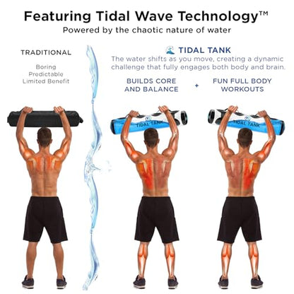 Tidal Tank Tube - The Original Aqua Bag - Water Weight Bag up to 79 lbs - Adjustable Workout Sand Bags Weights Alternative - Portable Sandbag Fitness Equipment Set, Home Exercise Gym - Including App - color: Slim: 30 lb - Blue