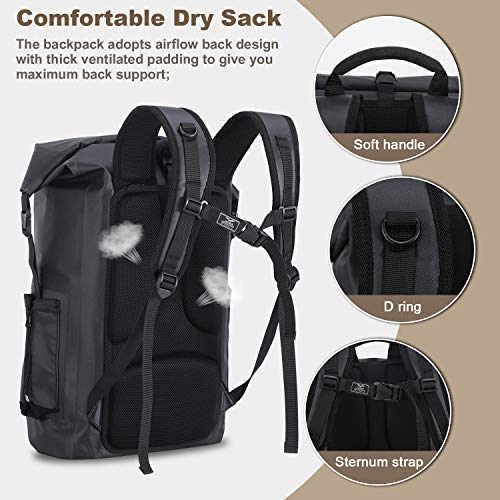 MIER Dry Bag Waterproof Backpack 30L Dry Sack Heavy Duty Roll-Top Closure for Kayaking, Beach, Boating, Swimming, Surfing - color: Black