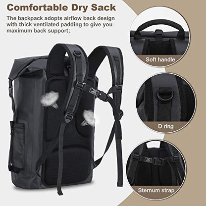 MIER Dry Bag Waterproof Backpack 30L Dry Sack Heavy Duty Roll-Top Closure for Kayaking, Beach, Boating, Swimming, Surfing - color: Black
