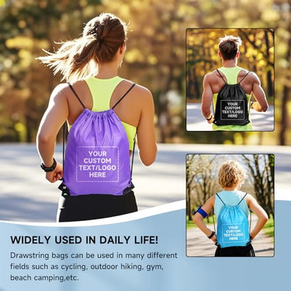Custom Drawstring Bags With Logo, 2 Pcs Personalized Drawstring Backpacks Bulk String Bag for Travelling, Gym and for Everyday Use - color: Yellow
