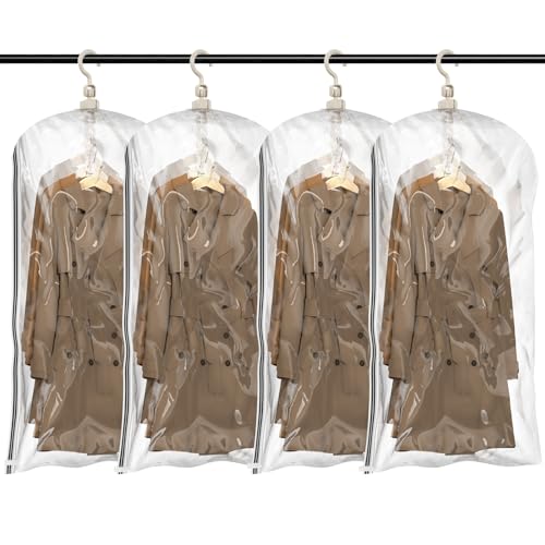 TAILI Hanging Vacuum Sealer Spave Saver Storage Bags for Clothes, Closet Organizers, Travel, (4 Pack Short) Clear - color: Clear, size: 4 Large