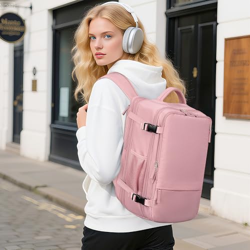 Beraliy Travel Backpack for Women, Airline Approved Bag, Carry On Waterproof Hiking Backpack, 16 inch Laptop Backpack, Overnight Bag, Pink - color: Pink, size: Large