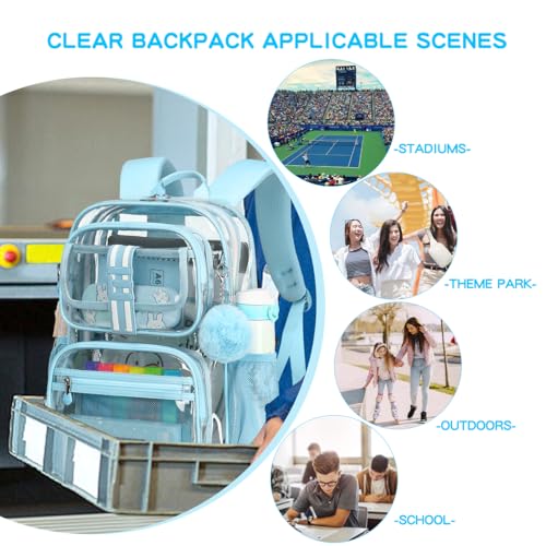 Cusangel Clear Backpack for School,16in Heavy Duty Clear BookBag,TPU Large Capacity Black See Through backpack for Stadiums,Concerts,Plastic transparente para mujer for 8Age+ - color: Aqua Clear 16in