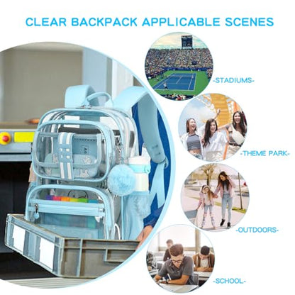 Cusangel Clear Backpack for School,16in Heavy Duty Clear BookBag,TPU Large Capacity Black See Through backpack for Stadiums,Concerts,Plastic transparente para mujer for 8Age+ - color: Aqua Clear 16in