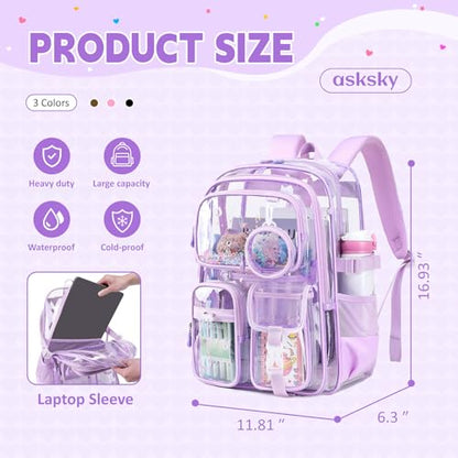 Clear Backpacks for Stadium Events Heavy Duty Clear Bookbag for School Girls Transparent Back Pack, Purple - color: Purple