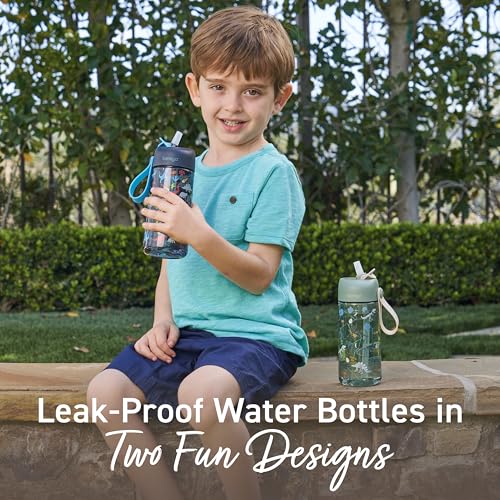 Bentgo Kids Water Bottle 2-Pack - Leak-Proof Durable Tritan BPA-Free 15 oz Cup for Kids/Toddlers Ages 3+; Bite & Sip Spout + Dishwasher Safe for School/Sports/Daycare/Camp (Dinosaur/Dino Fossils) - color: Dinosaur & Dino Fossils
