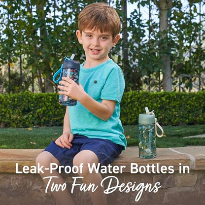 Bentgo Kids Water Bottle 2-Pack - Leak-Proof Durable Tritan BPA-Free 15 oz Cup for Kids/Toddlers Ages 3+; Bite & Sip Spout + Dishwasher Safe for School/Sports/Daycare/Camp (Dinosaur/Dino Fossils) - color: Dinosaur & Dino Fossils