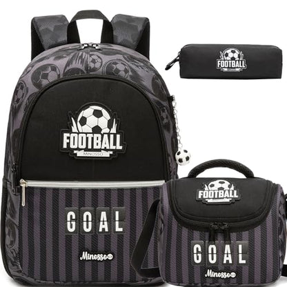 Backpack for Boys Cool Black Backpack for School,Lightweight Elementary Bookbag for Kids Ages 6–12,Back To School Soccer Bookbag - color: Black Football