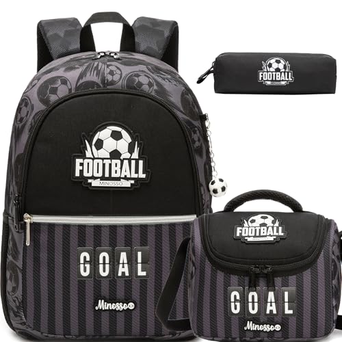 Backpack for Boys Cool Black Backpack for School,Lightweight Elementary Bookbag for Kids Ages 6–12,Back To School Soccer Bookbag - color: Black Football