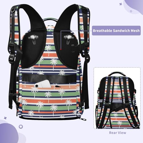 Travel Backpack with Shoe Compartment, 20L Large Capacity Laptop Backpack for Men Women, Palm Trees Striped Daypack for Traveling Hiking Carry On