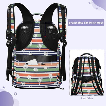 Travel Backpack with Shoe Compartment, 20L Large Capacity Laptop Backpack for Men Women, Palm Trees Striped Daypack for Traveling Hiking Carry On