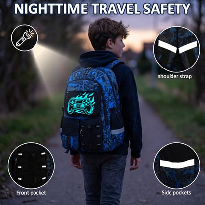 School Backpack for Boys - Gamer Boys Backpacks for Kids Teens Elementary Middle High School,18″ Large Capacity Students Bookbag with Usb Charging Port - color: Game003-only