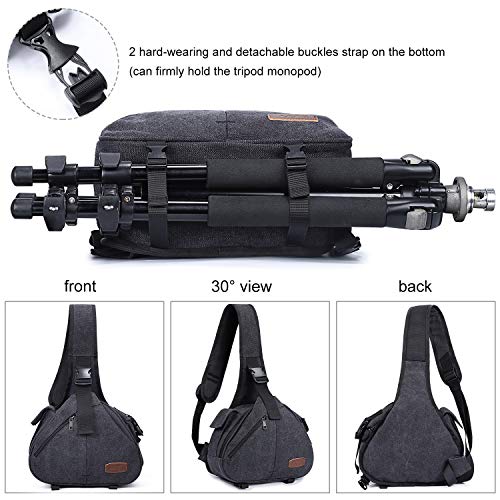 S-ZONE Canvas Camera Sling Bag DSLR Lens Anti-theft Backpack Shoulder Crossbody Case with Tripod Holder