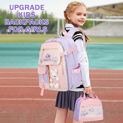 FIXITOK Girls Backpack Set, 3PCS Kids Backpack for Girls, Kawaii Bunny School Backpacks for Girl Kindergarten Elementary Preschool Middle School Bags with Lunch Box Pencil Case Purple - color: Purple