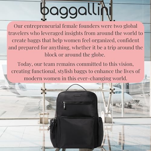 Baggallini Tribeca Expandable Laptop Backpack - 15"x11" Lightweight RFID Computer Bag for Work & Travel with Luggage Sleeve - color: Black Twill