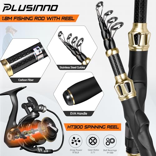 PLUSINNO Fishing Gear,Full Fishing Pole kit Include Fishing Rod and Reel Combo, Tackle Box with Fishing Lures, Fishing Accessories, Fishing Pliers,Fishing Gifts for Men with Fishing Tool Kit - style: Orange Fishing Combo With Fishing Rod Holder