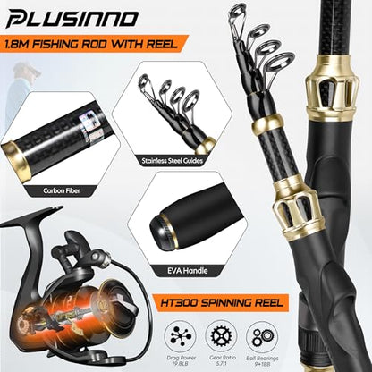 PLUSINNO Fishing Gear,Full Fishing Pole kit Include Fishing Rod and Reel Combo, Tackle Box with Fishing Lures, Fishing Accessories, Fishing Pliers,Fishing Gifts for Men with Fishing Tool Kit - style: Orange Fishing Combo With Fishing Rod Holder