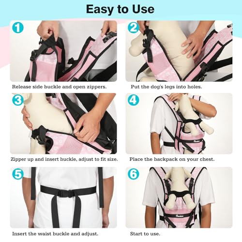 Pawaboo Pet Dog Front Carrier Backpacks, Legs Out Pet Carrier Backpack, Adjustable Easy-fit Dog Chest Carriers for Small Medium Dogs Hands Free for Travel Hiking Cycling Camping, M, Pink Daisy - color: AA-Pink Daisy, style: Medium (Pack of 1)