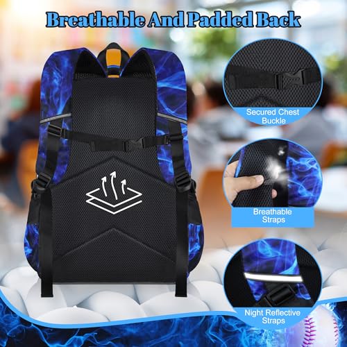 Boys Baseball Backpack with Lunch Box, Kids Backpack Set for School, 17inch Bookbag with Pencil Case Coin Purse Blue - color: Baseball Blue