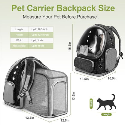 Cawypety Expandable Cat Backpack,Cat Bubble Backpack Carrier for Carrying Cats, Pets and Small Dogs,Airline-Approved,Designed for Travel, Hiking, Walking,Car （Black - color: Square Expandable- Black