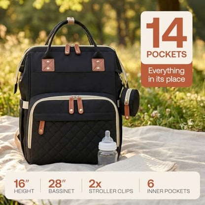 SNUGGY BABY Diaper Bag with Changing Station, Diaper Backpack with Changing Pad, Portable Diaper Organizer, Insulated Bottle Holders, Large Capacity, Water-Resistant Travel Bag (Black) - color: Black