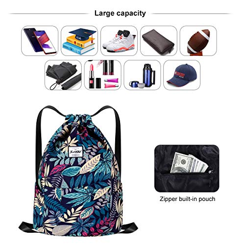 XEYOU Drawstring Sports Backpack Lightweight Gym Yoga Sackpack Shoulder Rucksack Casual Outdoor Daypack for Women and Men | Lightweight - color: Blue Maple Leaf