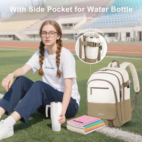 MOSISO Laptop Backpack for Women Men, 15.6 inch Computer Backpack Travel Hiking, Anti Theft Lightweight Backpacks, Personal Item Bag for Commute Weekender College Work Business, Beige&Khaki