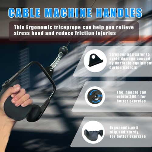 BLUSLM Ergonomic Tricep Rope Pulldown Attachments, Upgraded 27 32 40 & 47 Inch Extra Long Triceps Rope Cable Attachments for Gym, LAT Pull Down Bar for Cable Machine, Tricep Workout Cable Attachments - color: D HANDLE