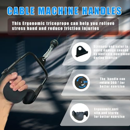 BLUSLM Ergonomic Tricep Rope Pulldown Attachments, Upgraded 27 32 40 & 47 Inch Extra Long Triceps Rope Cable Attachments for Gym, LAT Pull Down Bar for Cable Machine, Tricep Workout Cable Attachments - color: D HANDLE