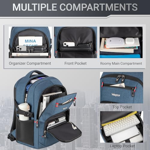 40L Expandable Laptop Backpack, Anti-thief Travel Backpack, Airline Approved Business Waterproof Carry on Luggage, Fits 15.6" Laptop for Men Women - color: Blue, size: 15.6 inches