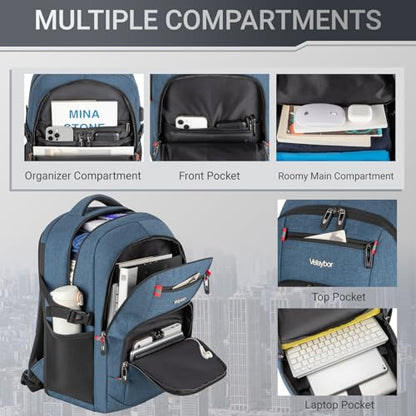40L Expandable Laptop Backpack, Anti-thief Travel Backpack, Airline Approved Business Waterproof Carry on Luggage, Fits 15.6" Laptop for Men Women - color: Blue, size: 15.6 inches