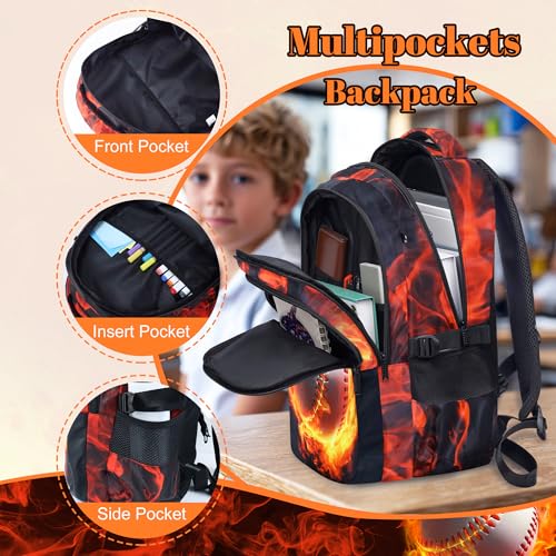 Boys Baseball Backpack with Lunch Box, Kids Backpack Set for School, 17inch Bookbag with Pencil Case Coin Purse Red - color: Baseball