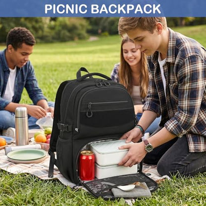 Laptop Lunch Backpack for Men - Large Capacity Tactical Insulated Backpack Cooler with USB Post and Lunch Box Compartment RFID Lunch Box Backpack for Work, Travel, Picnic, Black