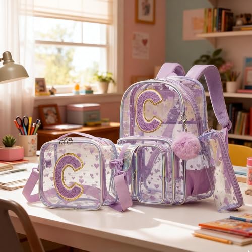 HTgroce Purple C Heavy duty Clear Backpack Kids Transparent Backpacks for School Girls Elementary Bookbag Stadium Concert College Approved See-Through School - color: Purple C